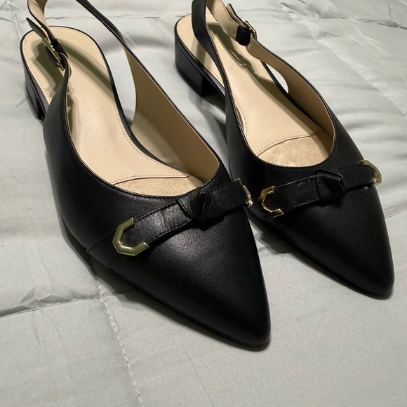 Cole Haan Shoes - Cole Haan Black Slingback Heels with Gold Accents